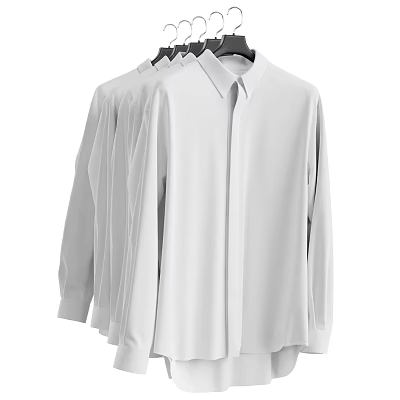 Multiple White Long Sleeve Shirts Hanging On Hangers For Daily Wear 3d model
