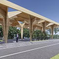 Wooden Canopy Structure With Open Air Design Supporting Columns And Trees 3d model