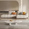 White Sectional Sofa With Orange Grey Check And Yellow Pillows In Modern Living Room