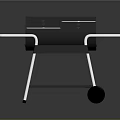 Portable Grill With Two Grilling Grids Black Body White Stand Wheels And Lower Shelf