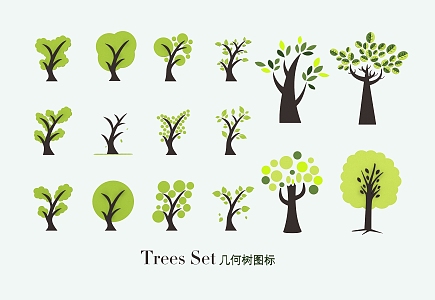 Hand-painted green trees big trees small trees pine trees fruit trees garden trees geometric trees cartoon trees 3d model