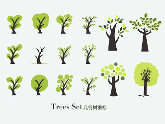 Hand-painted green trees big trees small trees pine trees fruit trees garden trees geometric trees cartoon trees 3d model
