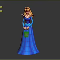 Blonde Haired Princess In Blue Long Dress Holding Woven Basket Standing Figurine