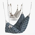 Hanging Hammock Chairs With Blue Patterned And Beige Soft Fabric And Leather Accents