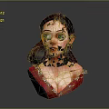 3D Female Character with Brown Hair Green Eyes and Red Dress White Lace Portrait