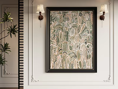 Abstract Painting With Organic Green Beige Patterns For Modern Interior Wall Decor 3d model