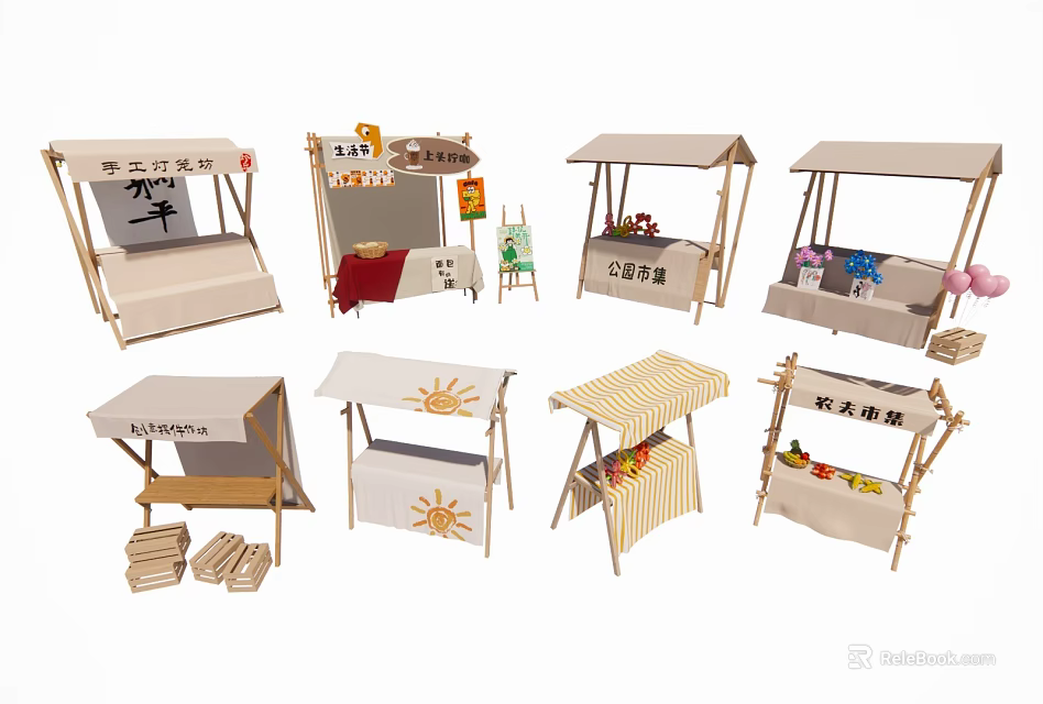 Outdoor Commercial Market Stalls With Canopy For Retail Food Beverage Sales 3d model 