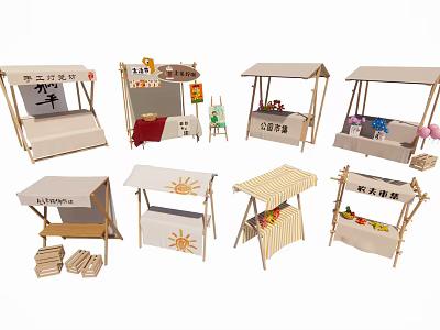 Outdoor Commercial Market Stalls With Canopy For Retail Food Beverage Sales 3d model