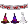 Festive Happy Birthday Decoration Ornament Set With Colorful Party Hats And Banner