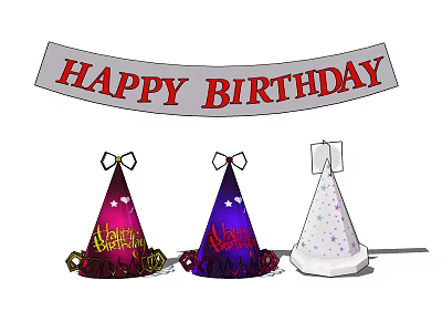 Festive Happy Birthday Decoration Ornament Set With Colorful Party Hats And Banner 3d model