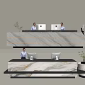 Elegant Modern Reception Desk Area With Marble Counter Staff Computers And Plants