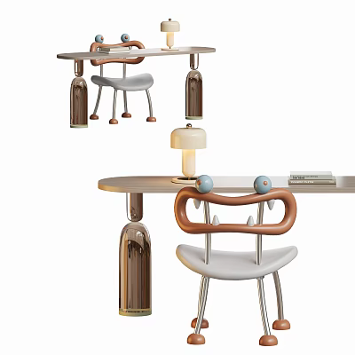 Modern Wooden Kids Desk With Matching Chair Small Lamp And Decorative Balls 3d model