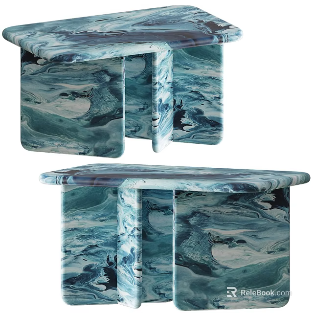 Elegant Modern Side Table With Blue Green Marble Texture For Living Room Decor 3d model 