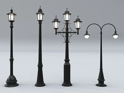 Outdoor Lights With Black Poles Various Classic Designs For Gardens And Streets 3d model