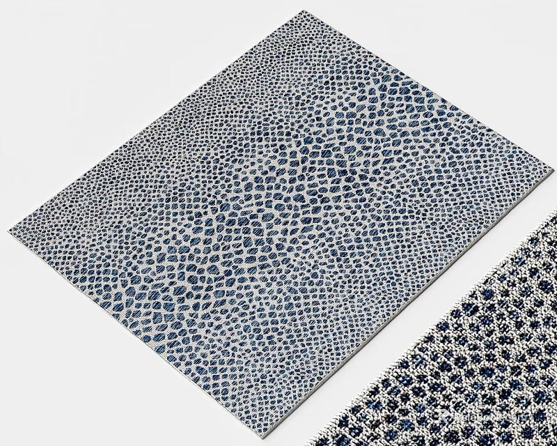Modern Square Rug With Blue White Dotted Pattern For Living Room Decor 3d model 