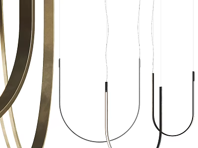 Modern Curved Metal Pendant Lights With Sleek Black And Gold Geometric Design 3d model