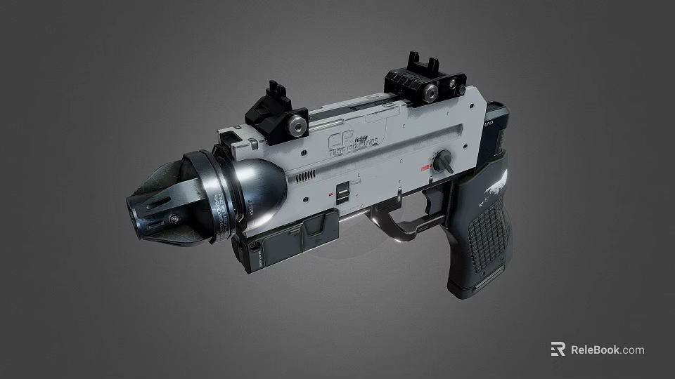 Tactical Silver And Black Pistol With Scope And Multiple Attachments 3d model
