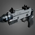Tactical Silver And Black Pistol With Scope And Multiple Attachments