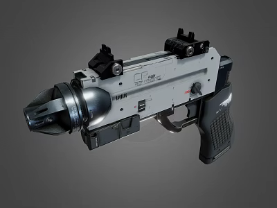 Tactical Silver And Black Pistol With Scope And Multiple Attachments 3d model