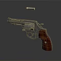 Vintage Revolver With Metal Body Wooden Grip And Bullet On Dark Background