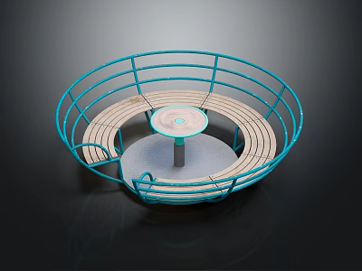 Circular Playground Equipment With Blue Railings And Wooden Benches Surrounding Central Round Table 3d model