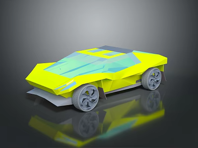 Yellow Modern Low Poly Car With Geometric Shapes Transparent Windows And Gray Wheels 3d model