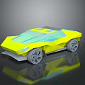 Yellow Modern Low Poly Car With Geometric Shapes Transparent Windows And Gray Wheels