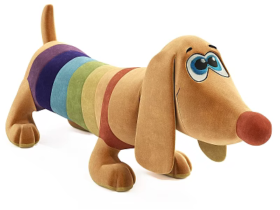 Soft Cuddly Plush Dachshund Stuffed Toy With Colorful Striped Body Big Blue Eyes Red Nose 3d model