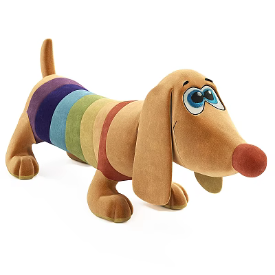 Soft Cuddly Plush Dachshund Stuffed Toy With Colorful Striped Body Big Blue Eyes Red Nose 3d model