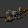 Cosmic Themed Vintage Biplane Model With Brown Red Wings Blue Cockpit And Yellow Transparent Propeller