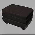 Classic Brown Leather Ottoman With Stitched Design Stacked Layers And Wooden Legs