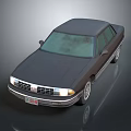 Vintage Black Sedan With Classic Design Front Grille And Headlights