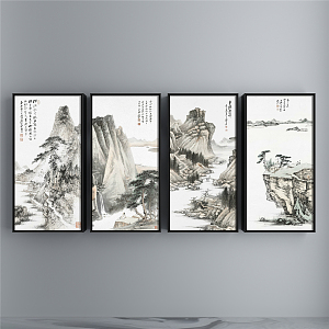 New Chinese Landscape Painting Black and White Living Room Landscape 3d model