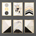 Modern Geometric Wall Frames With Abstract Art Gold Borders And Black White Tones 3d model