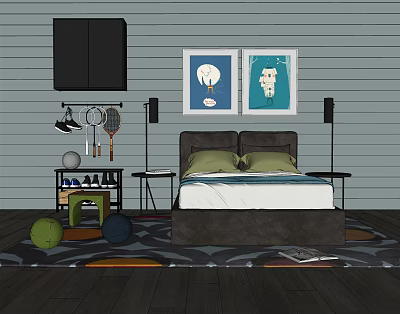 Nordic background double bed combination 3d model