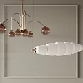 Modern Gold Metal Chandeliers With Spherical Bulbs And White Pleated Pendant Light