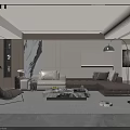 Modern Living Room Interior With Brown L shaped Sofa And Marble Coffee Table