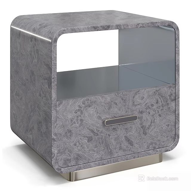 Modern Luxury Grey Textured Nightstand With Open Storage Shelf And Sleek Drawer For Bedroom Decoration 3d model 