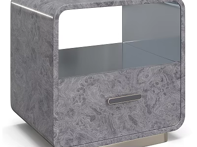 Modern Luxury Grey Textured Nightstand With Open Storage Shelf And Sleek Drawer For Bedroom Decoration 3d model
