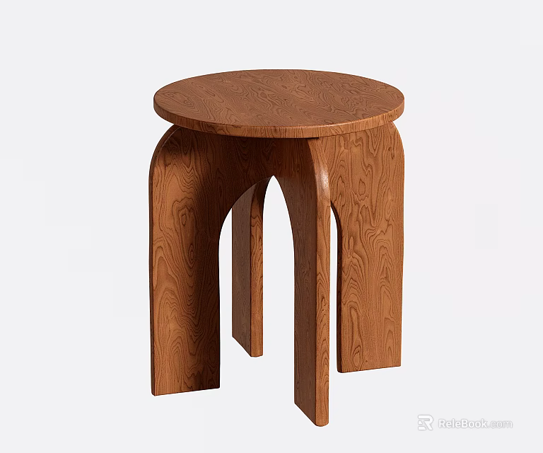 Brown Wooden Stool With Unique Curved Leg Design And Modern Style 3d model 