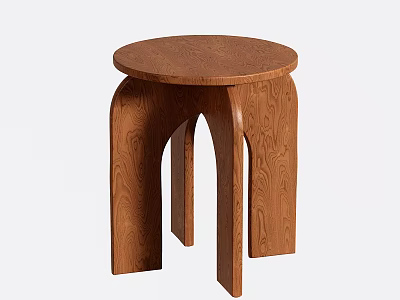 Brown Wooden Stool With Unique Curved Leg Design And Modern Style 3d model