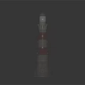 Tall Red And White Striped Lighthouse With Stone Base And Shining Light On Top