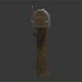 Wooden Mailbox With Metal Straps Red Ribbon Key And Mossy Tree Trunk Post