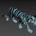 Blue and Black Striped Tiger Walking on Gradient Purple to Pink Background