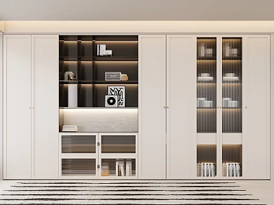 Modern White Bookcase With Glass Doors Open Shelves And Decorative Books 3d model