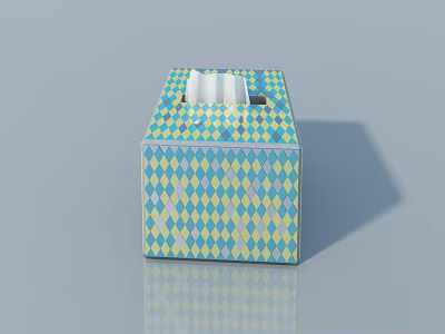 Stylish Tissue Box With Flat Open Door And Blue Green Diamond Pattern 3d model