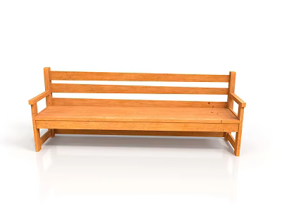 Natural Wooden Bench With Simple Design Armrests And Backrest For Indoor Outdoor Use 3d model