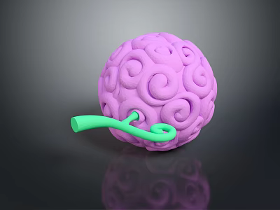Vibrant Purple Sphere With Intricate Swirl Patterns And Green Curved Attachment 3d model