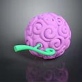 Vibrant Purple Sphere With Intricate Swirl Patterns And Green Curved Attachment