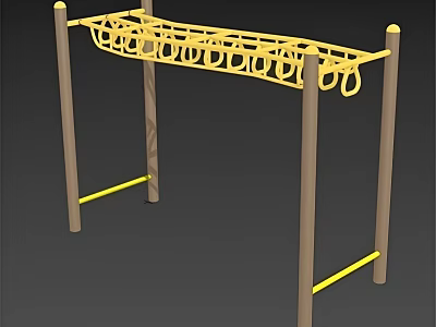 Yellow Outdoor Climbing Frame With Wooden Posts And Ring Bars For Kids Playground 3d model